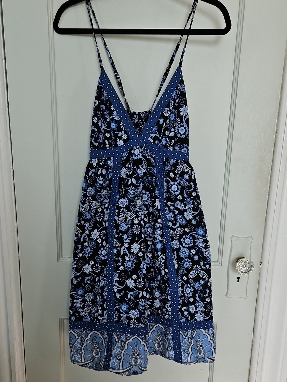 Blue Floral Spaghetti-Strap Dress- L